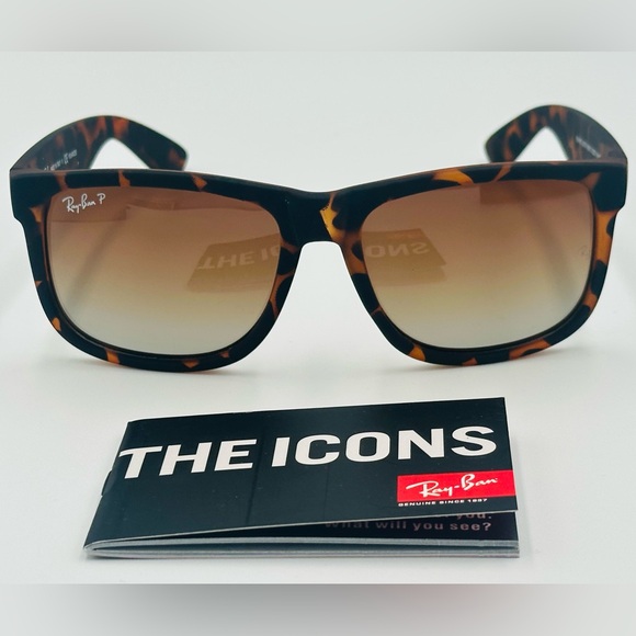 Ray-Ban Justin Polarized Sunglasses RB4165 54mm Tortoise Rubber w/ Gradient Lens - Picture 2 of 8